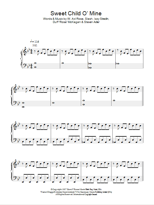 Taken By Trees Sweet Child O' Mine Sheet Music Notes & Chords for Piano, Vocal & Guitar (Right-Hand Melody) - Download or Print PDF