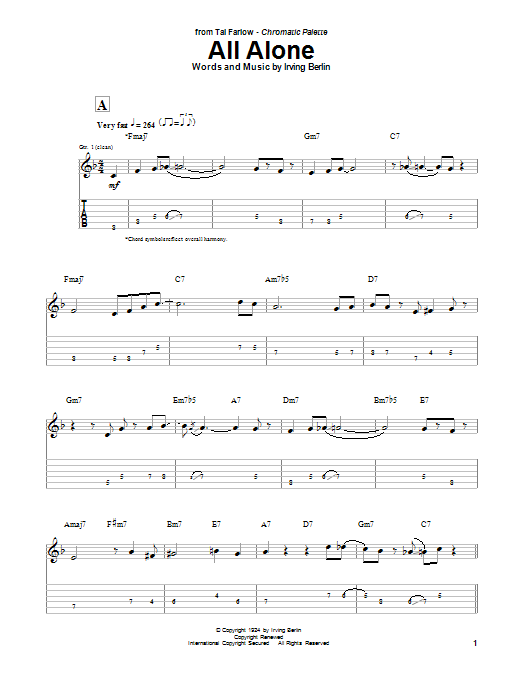 Tal Farlow All Alone Sheet Music Notes & Chords for Guitar Tab - Download or Print PDF
