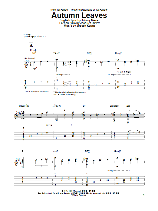 Tal Farlow Autumn Leaves Sheet Music Notes & Chords for Guitar Tab - Download or Print PDF