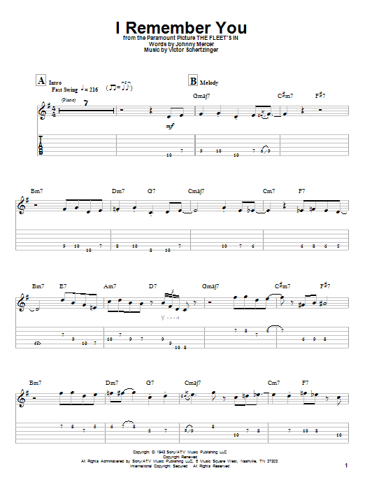 Tal Farlow I Remember You Sheet Music Notes & Chords for Guitar Tab Play-Along - Download or Print PDF