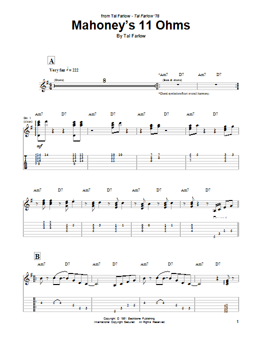 Tal Farlow Mahoney's 11 Ohms Sheet Music Notes & Chords for Guitar Tab - Download or Print PDF