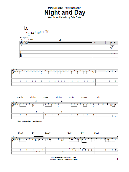 Tal Farlow Night And Day Sheet Music Notes & Chords for Guitar Tab - Download or Print PDF