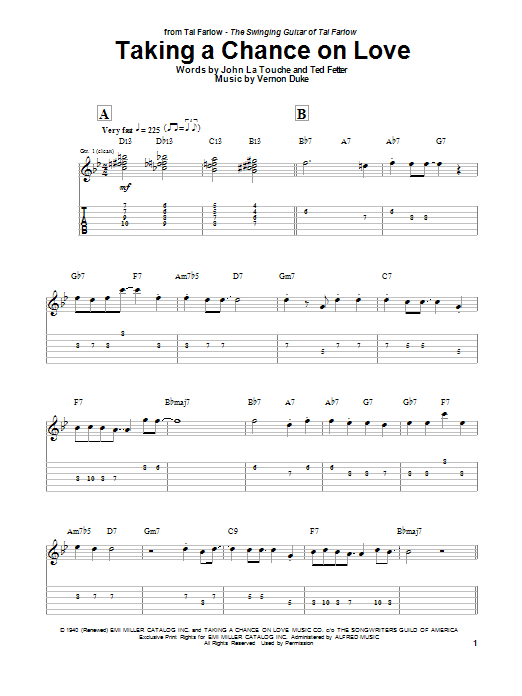 Tal Farlow Taking A Chance On Love Sheet Music Notes & Chords for Guitar Tab - Download or Print PDF