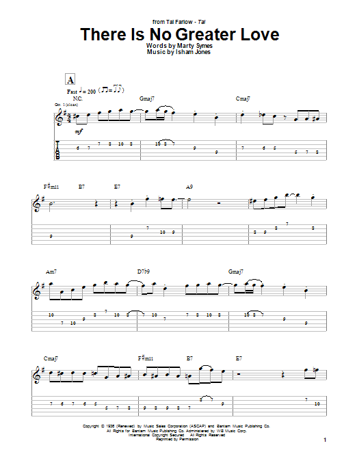 Tal Farlow There Is No Greater Love Sheet Music Notes & Chords for Guitar Tab - Download or Print PDF