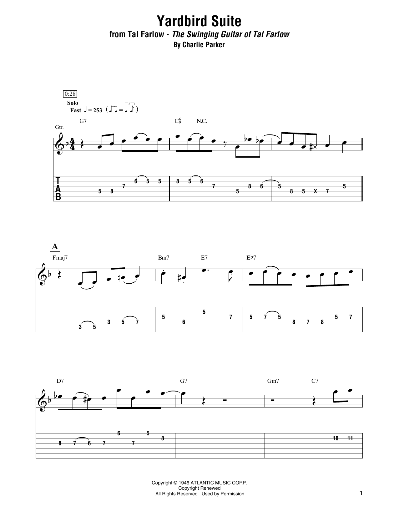 Tal Farlow Yardbird Suite Sheet Music Notes & Chords for Electric Guitar Transcription - Download or Print PDF