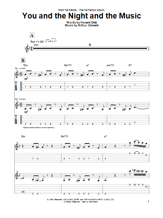 Tal Farlow You And The Night And The Music Sheet Music Notes & Chords for Guitar Tab - Download or Print PDF