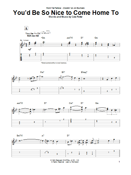 Tal Farlow You'd Be So Nice To Come Home To Sheet Music Notes & Chords for Guitar Tab - Download or Print PDF