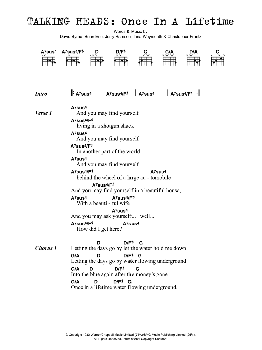 Talking Heads Once In A Lifetime Sheet Music Notes & Chords for Lyrics & Chords - Download or Print PDF