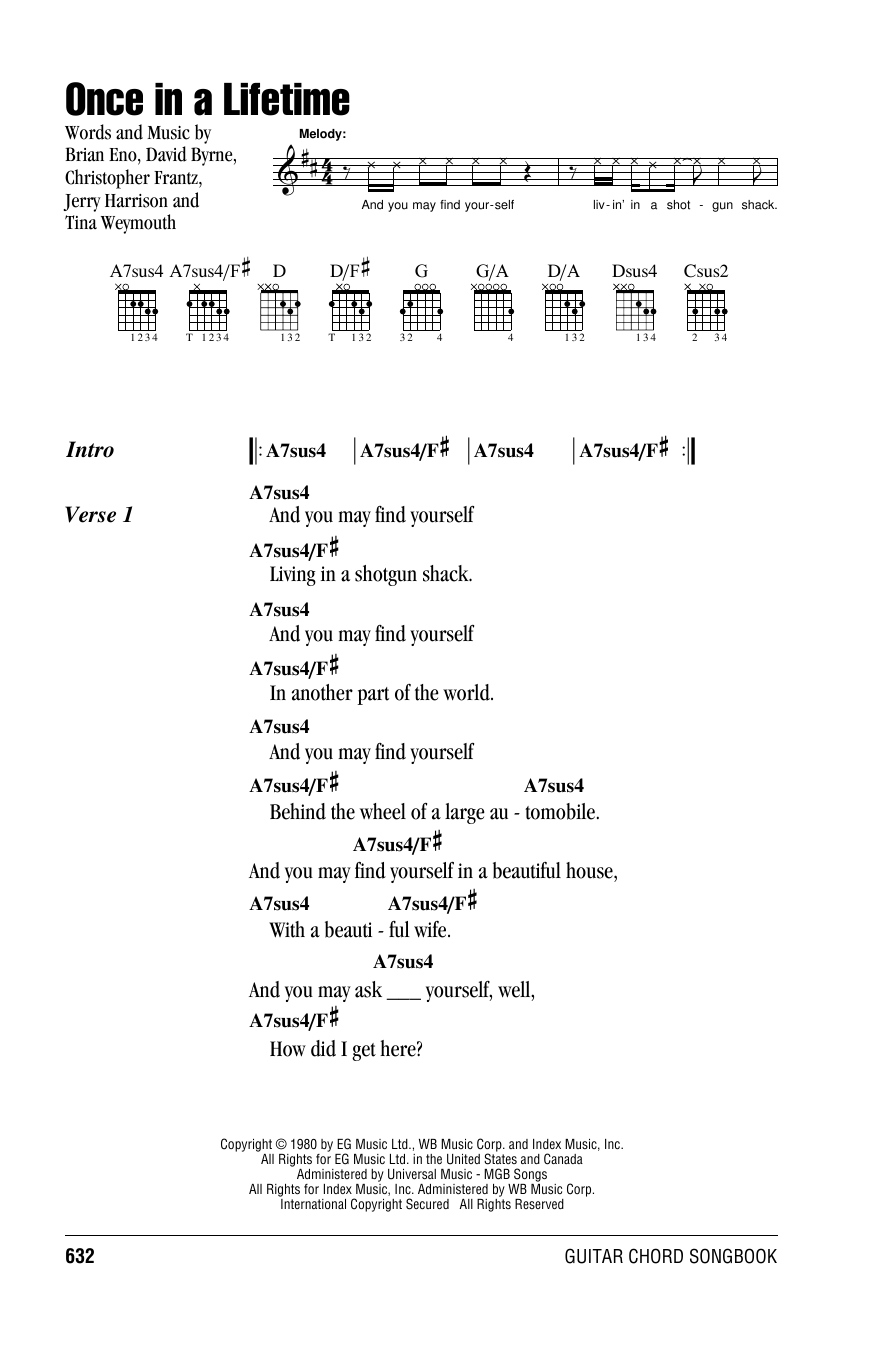 Talking Heads Once In A Lifetime Sheet Music Notes & Chords for Lyrics & Chords - Download or Print PDF