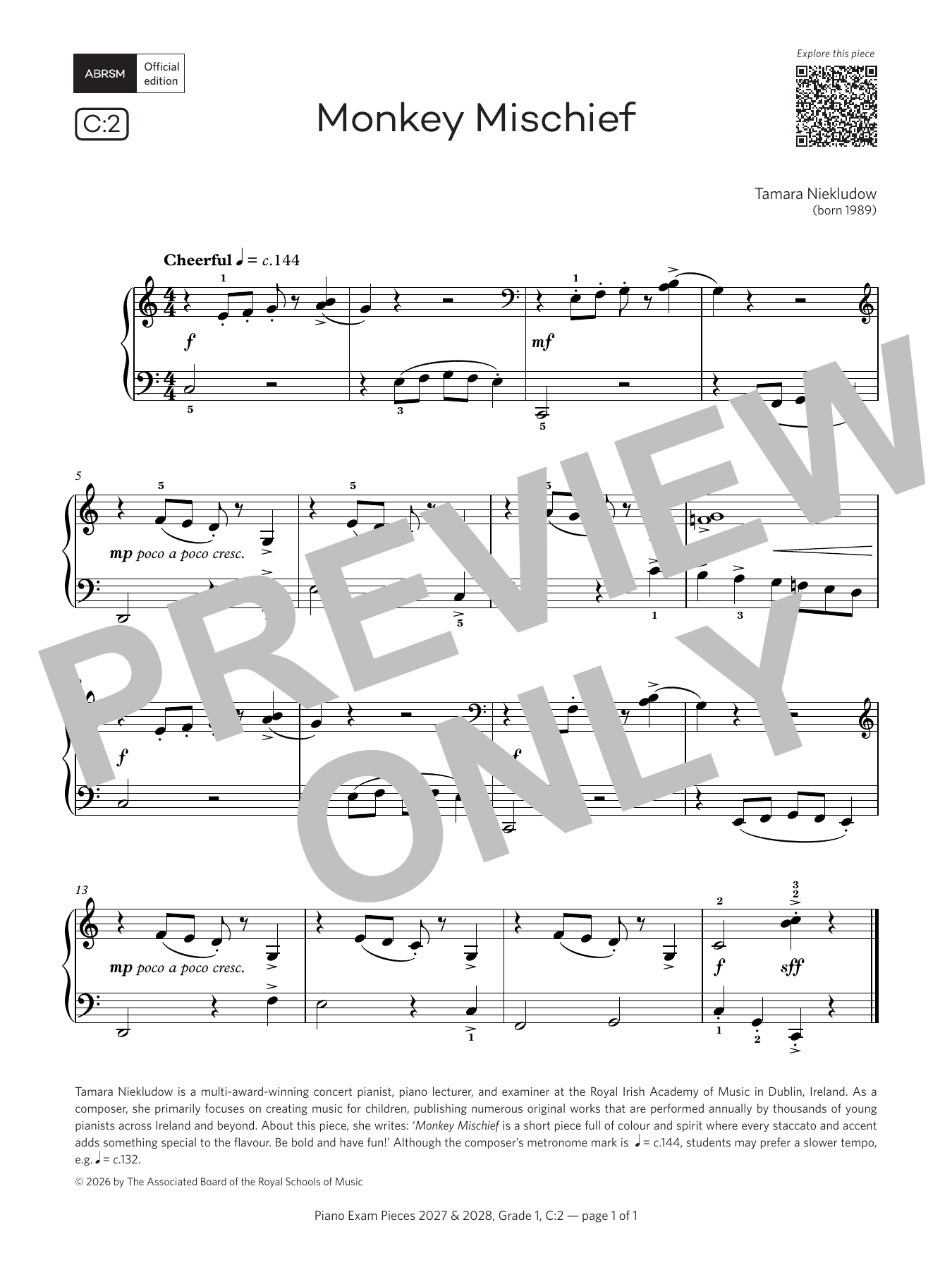 Tamara Niekludow Monkey Mischief (Grade 1, list C2, from the ABRSM Piano Syllabus 2027 & 2028) Sheet Music Notes & Chords for Piano Solo - Download or Print PDF