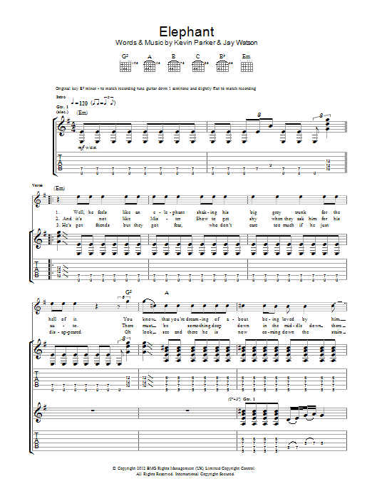 Tame Impala Elephant Sheet Music Notes & Chords for Guitar Tab - Download or Print PDF