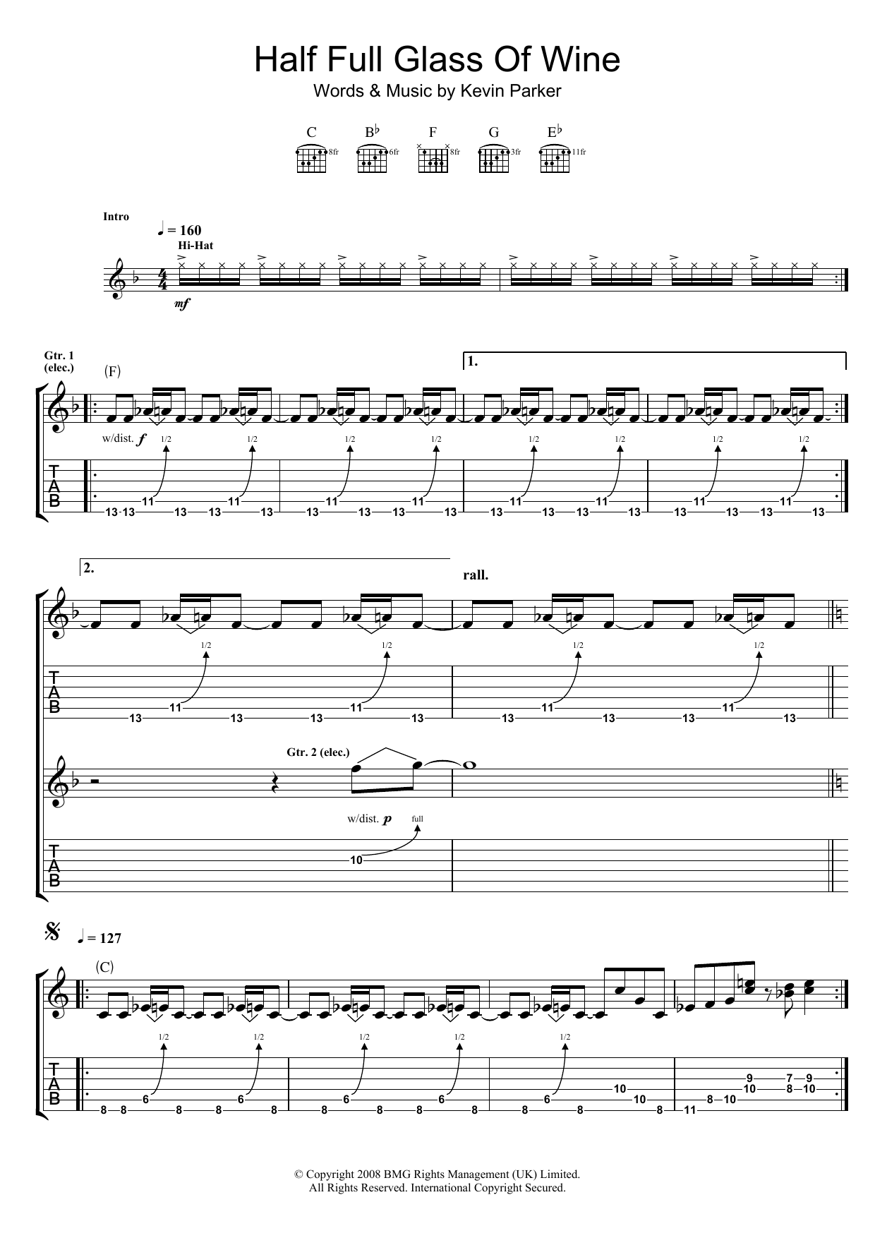 Tame Impala Half Full Glass Of Wine Sheet Music Notes & Chords for Guitar Tab - Download or Print PDF