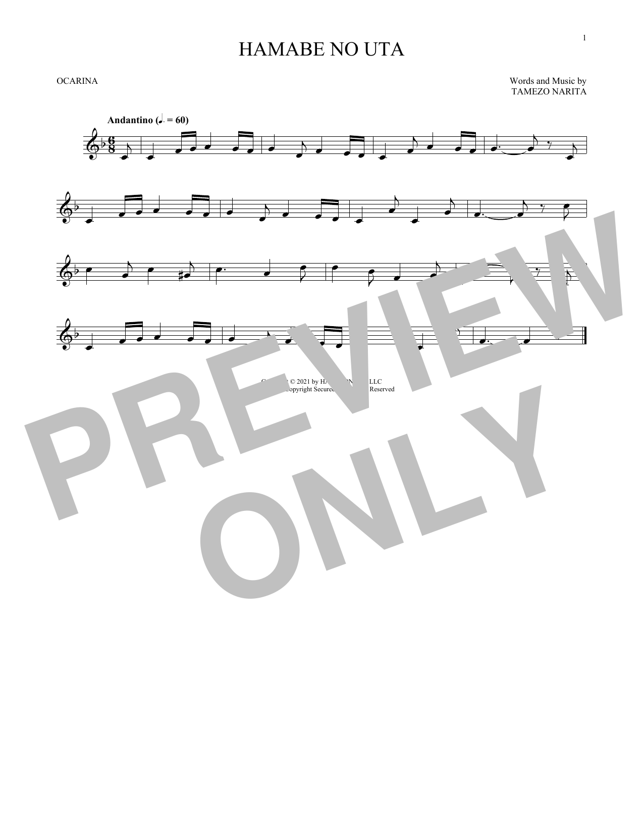 Tamezo Narita Hamabe No Uta Sheet Music Notes & Chords for Ocarina - Download or Print PDF