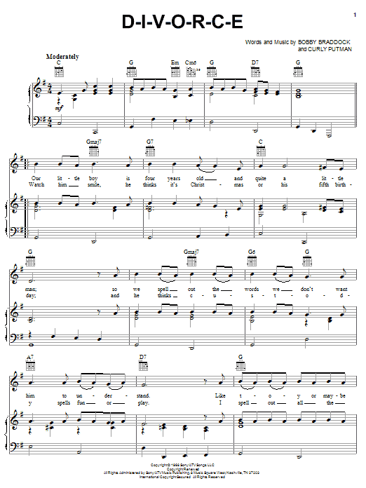 Tammy Wynette D-I-V-O-R-C-E Sheet Music Notes & Chords for Easy Guitar Tab - Download or Print PDF