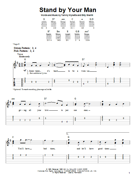 Tammy Wynette Stand By Your Man Sheet Music Notes & Chords for Melody Line, Lyrics & Chords - Download or Print PDF