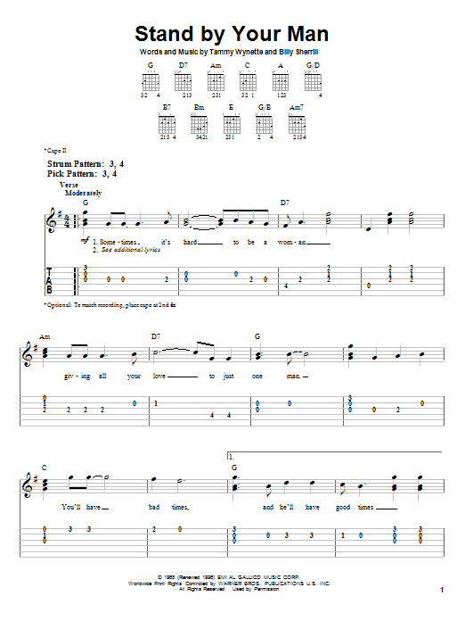 Tammy Wynette Stand By Your Man Sheet Music Notes & Chords for Easy Piano - Download or Print PDF