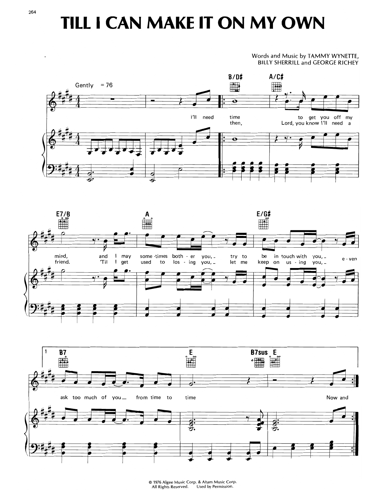 Tammy Wynette Till I Can Make It On My Own Sheet Music Notes & Chords for Piano, Vocal & Guitar Chords (Right-Hand Melody) - Download or Print PDF