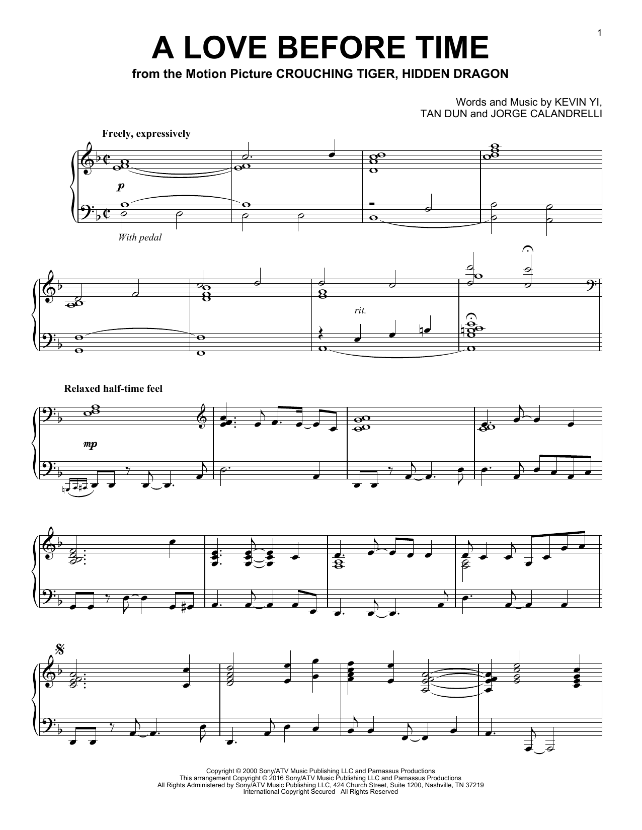 Tan Dun A Love Before Time Sheet Music Notes & Chords for Piano - Download or Print PDF
