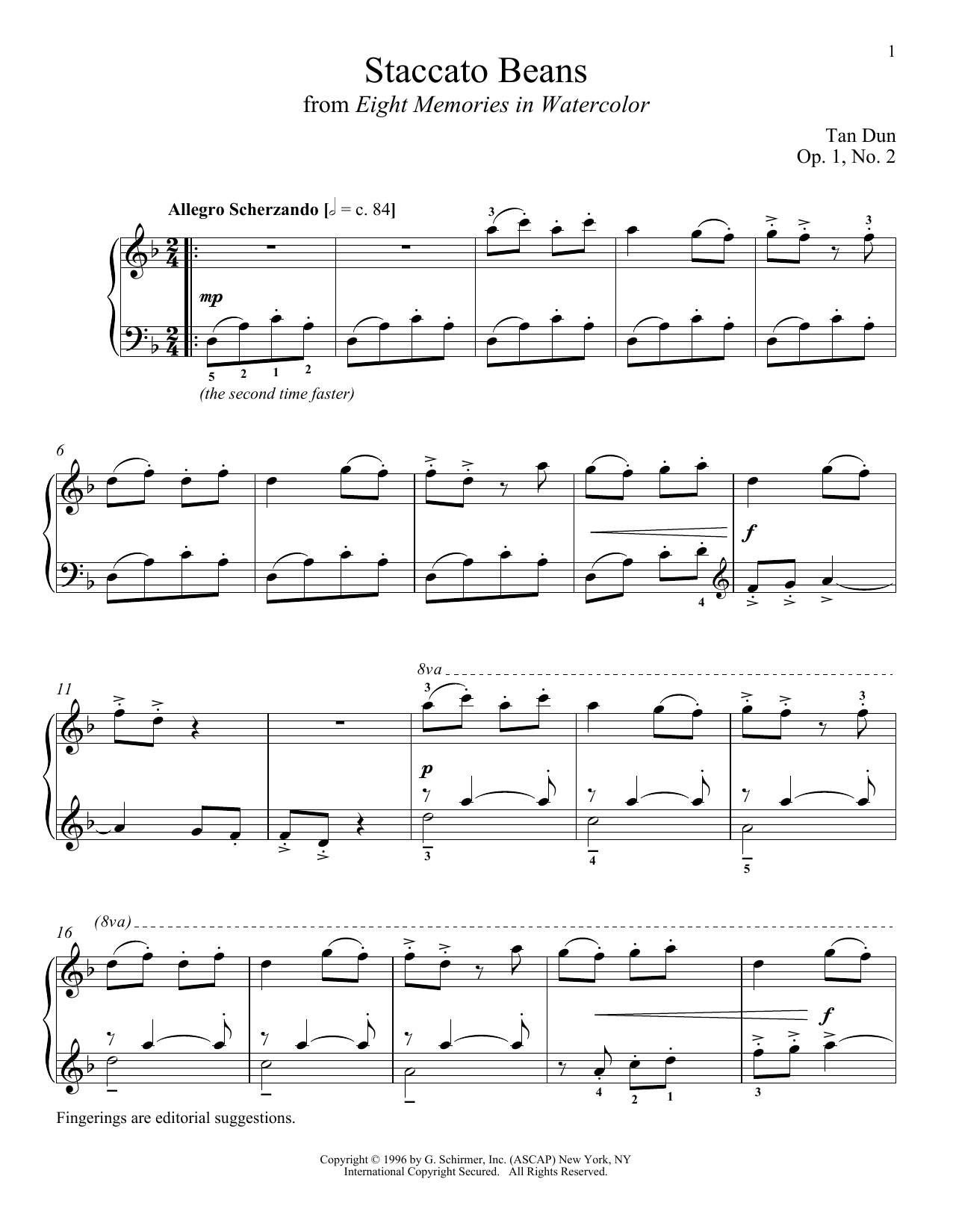 Tan Dun Staccato Beans (arr. Richard Walters) Sheet Music Notes & Chords for Piano - Download or Print PDF