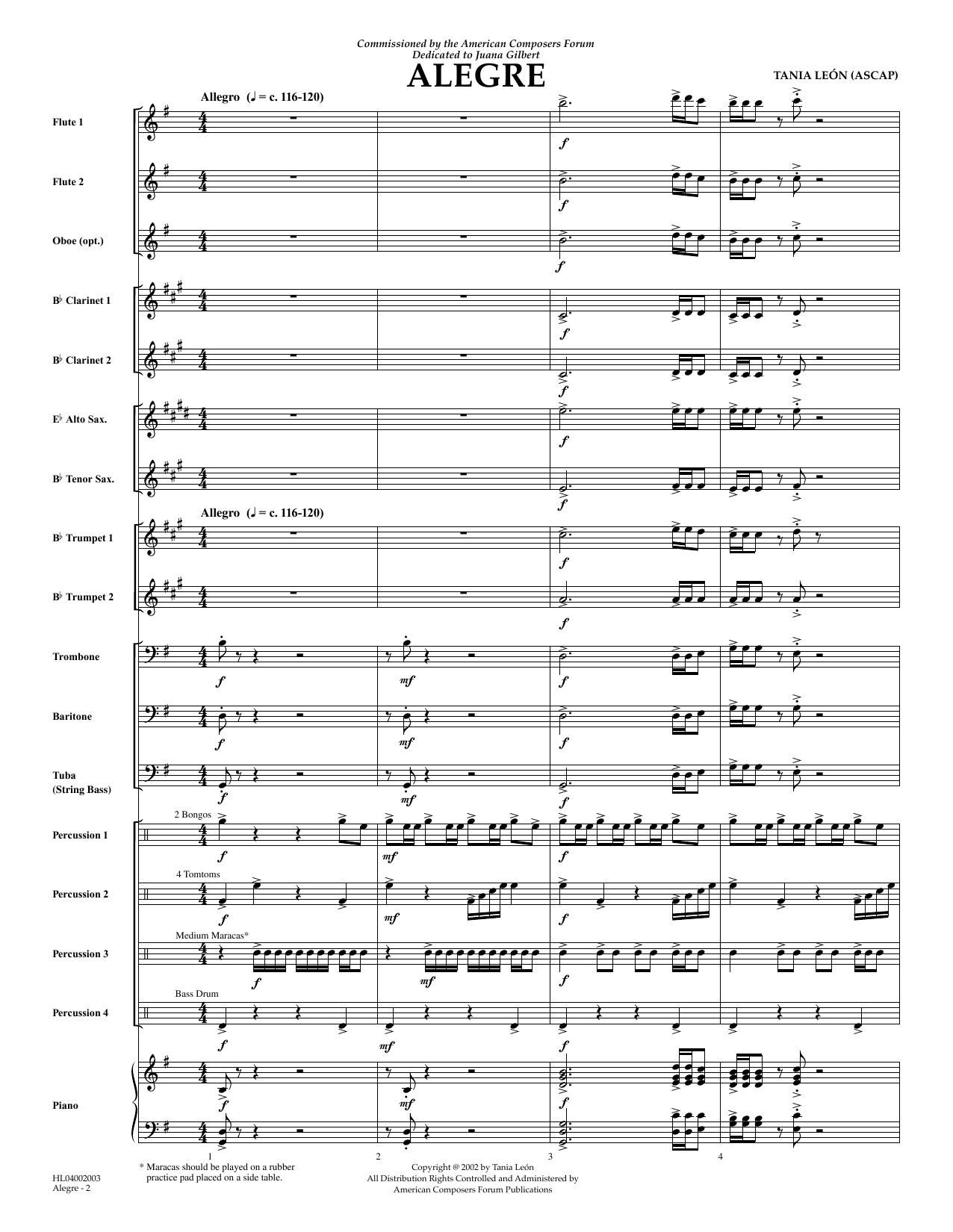 Tania Leon Alegre - Full Score Sheet Music Notes & Chords for Concert Band - Download or Print PDF