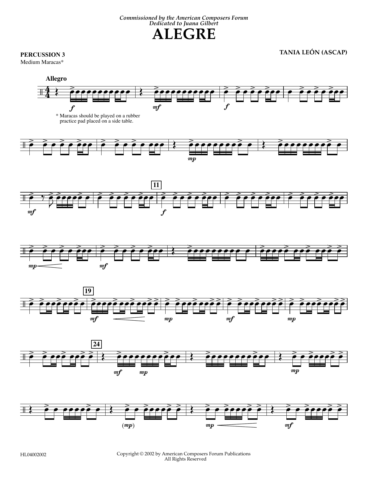Tania Leon Alegre - Percussion 3 Sheet Music Notes & Chords for Concert Band - Download or Print PDF