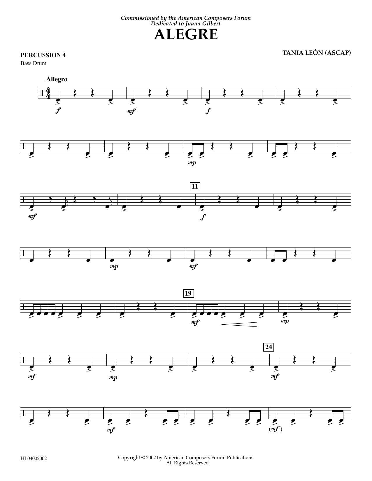 Tania Leon Alegre - Percussion 4 Sheet Music Notes & Chords for Concert Band - Download or Print PDF