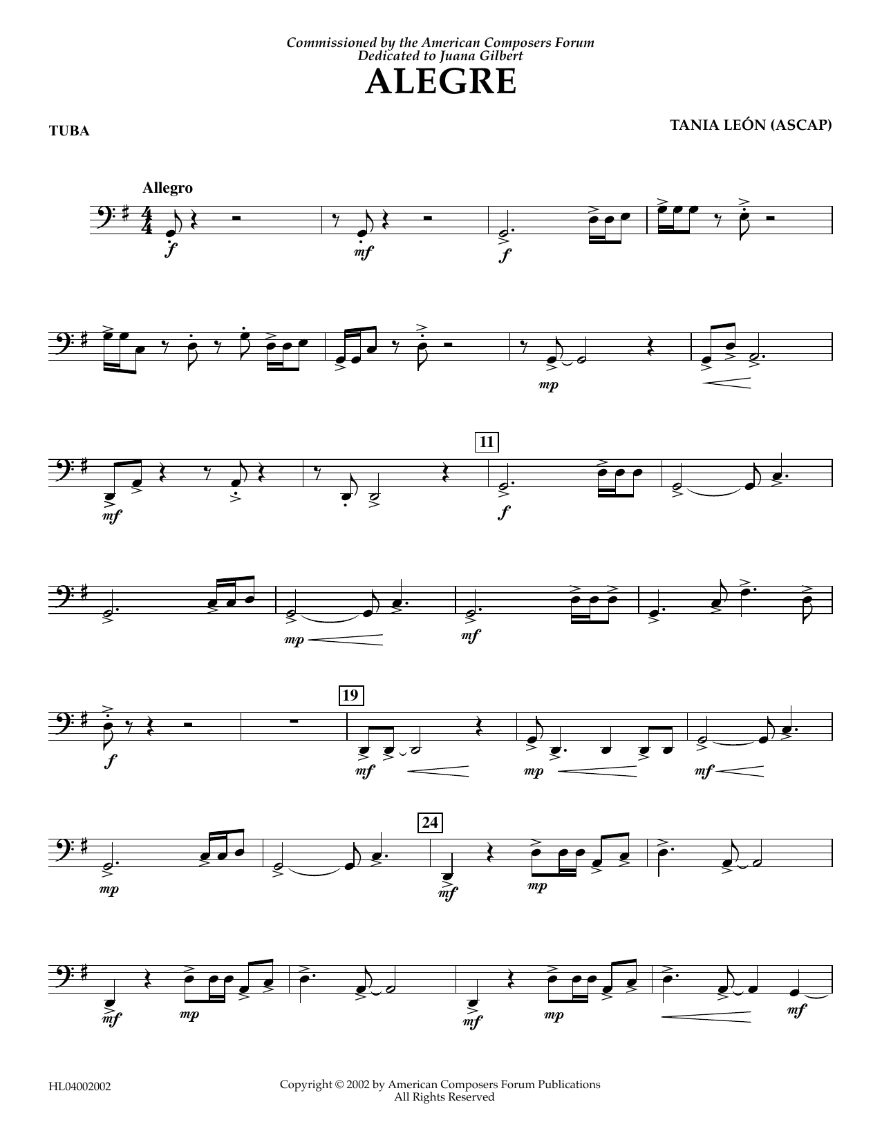 Tania Leon Alegre - Tuba Sheet Music Notes & Chords for Concert Band - Download or Print PDF