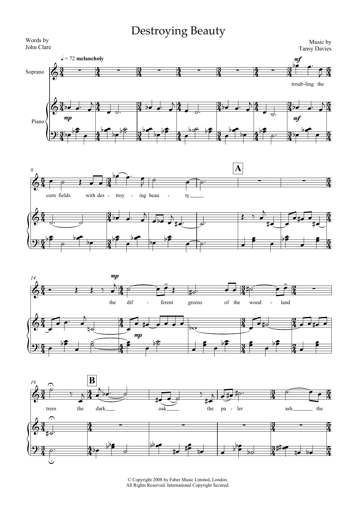 Tansy Davies Destroying Beauty (for soprano and piano) Sheet Music Notes & Chords for Piano & Vocal - Download or Print PDF
