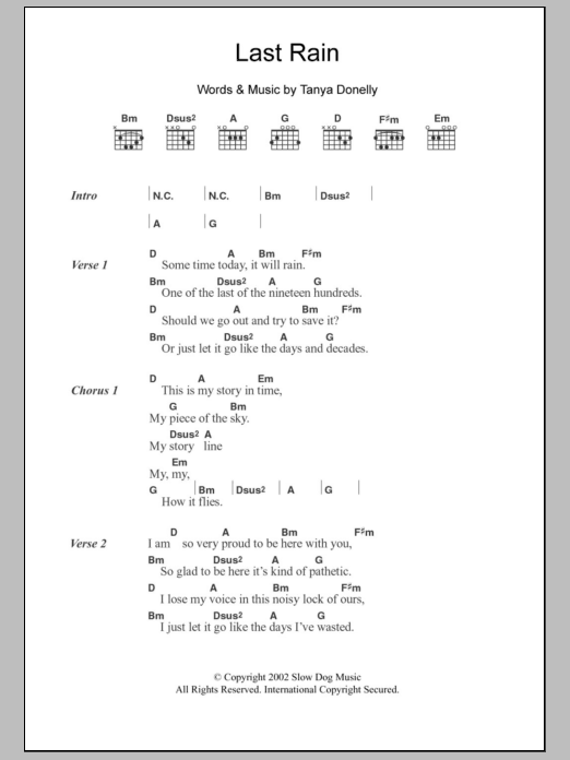 Tanya Donelly Last Rain Sheet Music Notes & Chords for Lyrics & Chords - Download or Print PDF