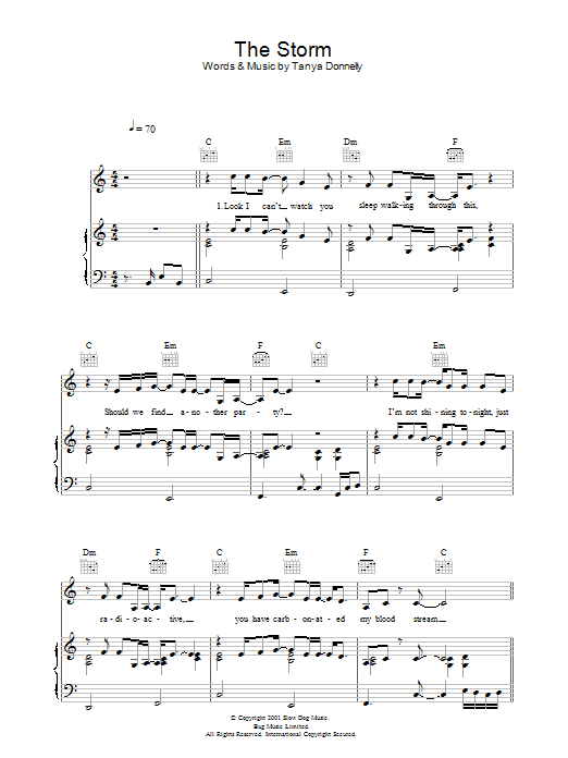 Tanya Donnelly The Storm Sheet Music Notes & Chords for Piano, Vocal & Guitar (Right-Hand Melody) - Download or Print PDF