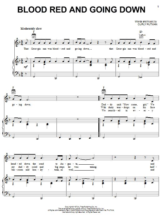 Tanya Tucker Blood Red And Going Down Sheet Music Notes & Chords for Piano, Vocal & Guitar (Right-Hand Melody) - Download or Print PDF