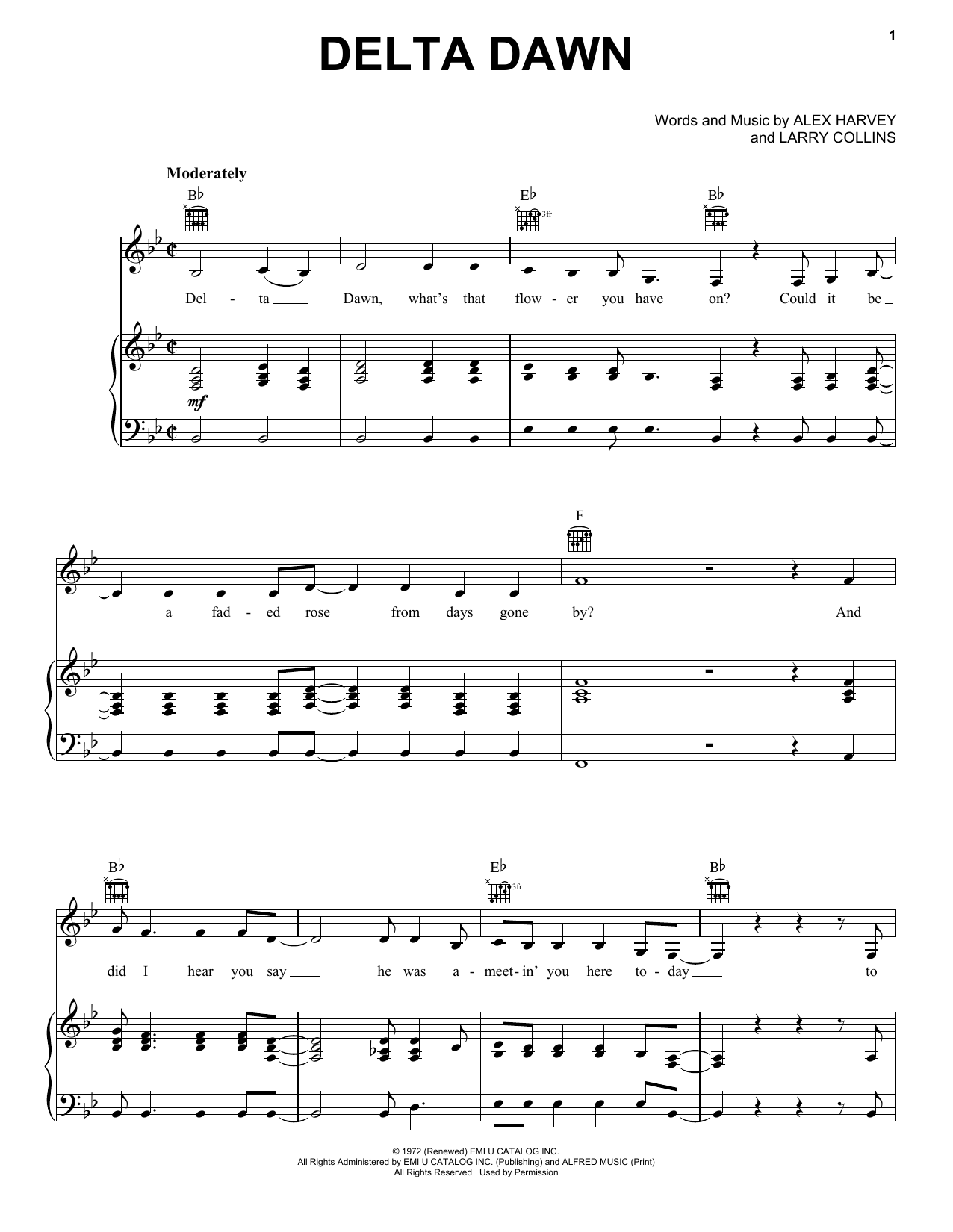 Tanya Tucker Delta Dawn Sheet Music Notes & Chords for Easy Guitar Tab - Download or Print PDF