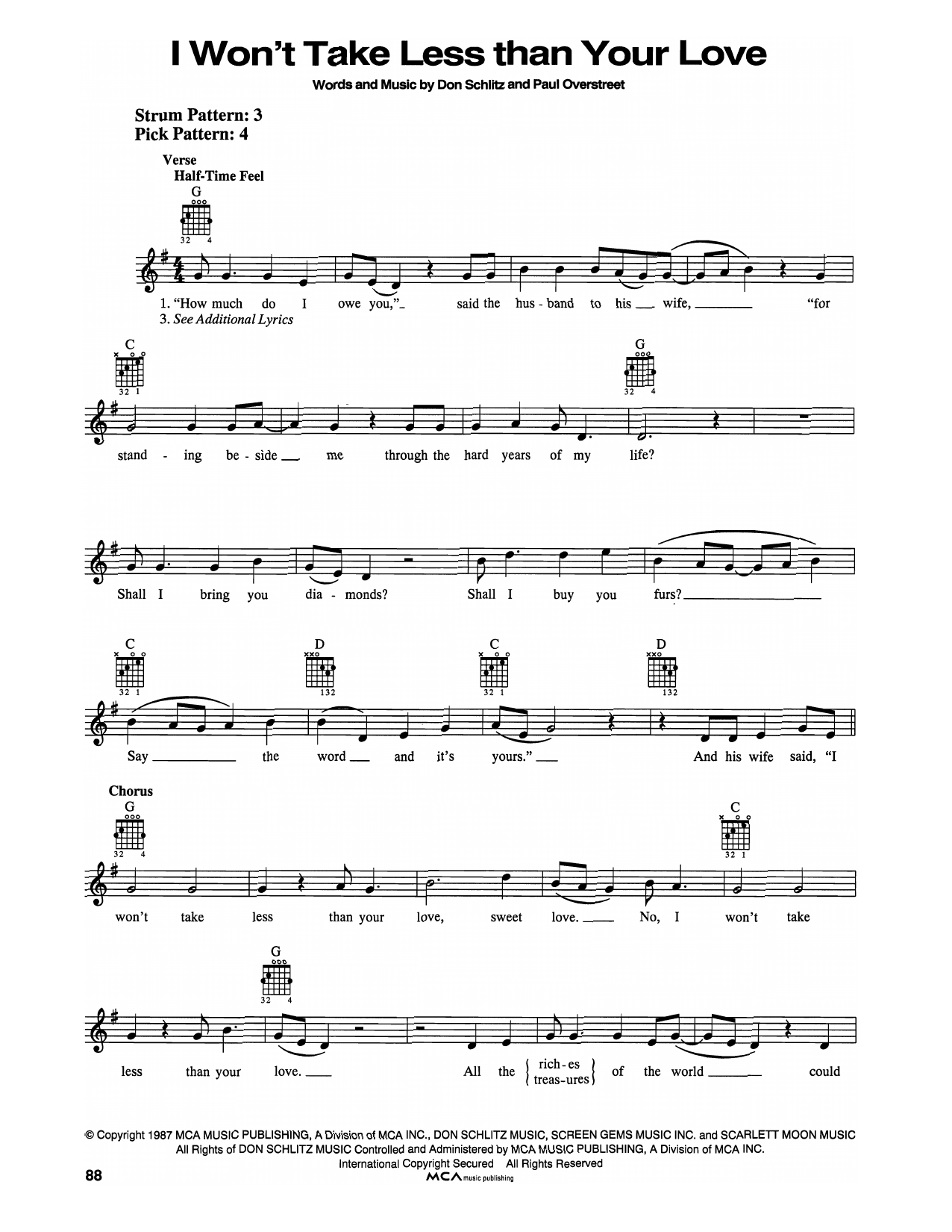 Tanya Tucker I Won't Take Less Than Your Love Sheet Music Notes & Chords for Easy Guitar - Download or Print PDF