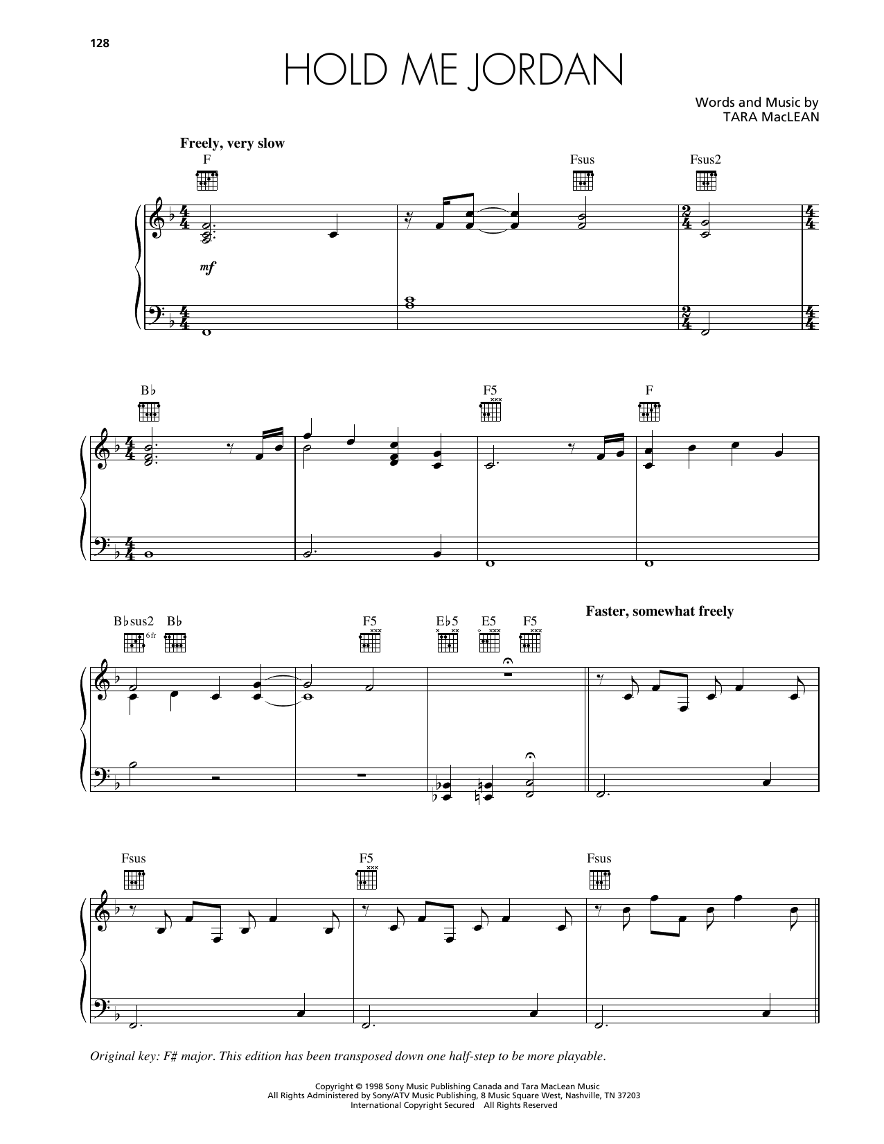 Tara MacLean Hold Me Jordan Sheet Music Notes & Chords for Piano, Vocal & Guitar Chords (Right-Hand Melody) - Download or Print PDF