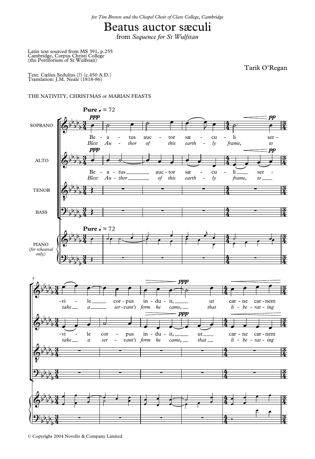 Tarik O'Regan Beatus Auctor Saeculi (From Sequence for St Wulfstan) Sheet Music Notes & Chords for Choir - Download or Print PDF