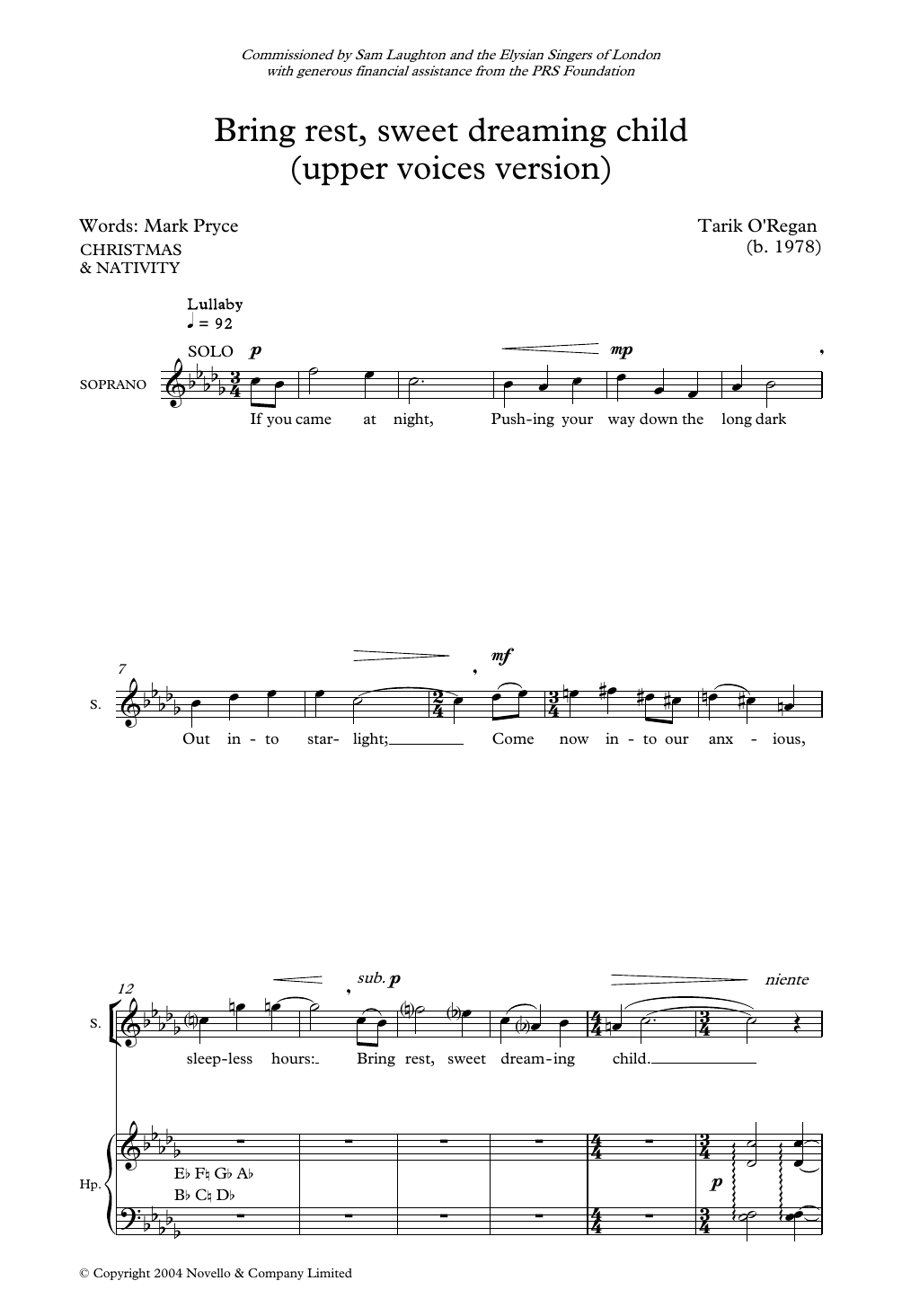 Tarik O'Regan Bring Rest Sweet Dreaming Child Sheet Music Notes & Chords for SATB Choir - Download or Print PDF