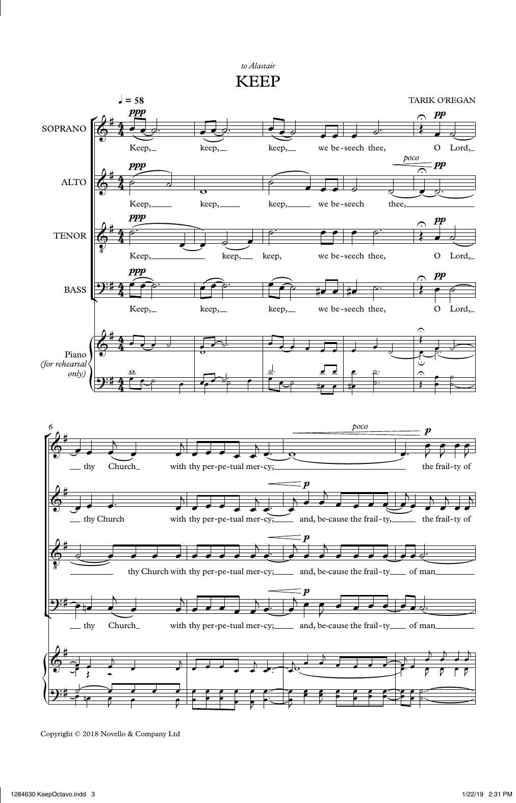 Tarik O'Regan Keep Sheet Music Notes & Chords for SATB Choir - Download or Print PDF