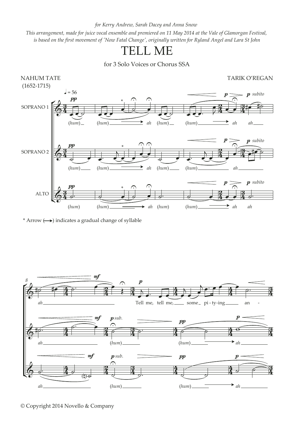 Tarik O'Regan Tell Me Sheet Music Notes & Chords for SSA Choir - Download or Print PDF