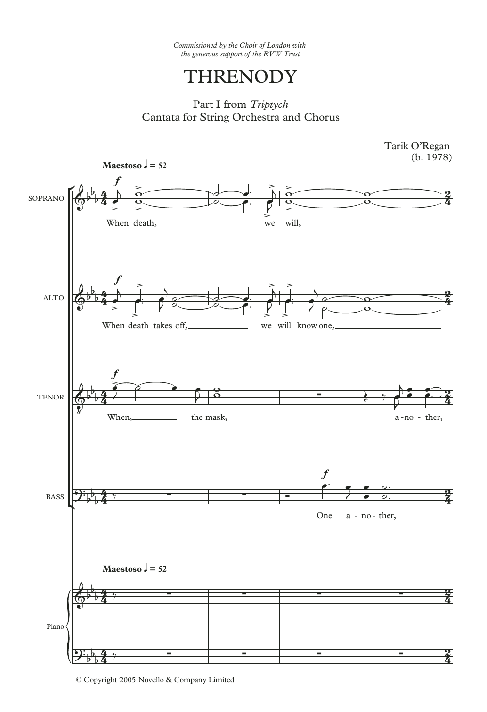 Tarik O'Regan Threnody Sheet Music Notes & Chords for SATB Choir - Download or Print PDF