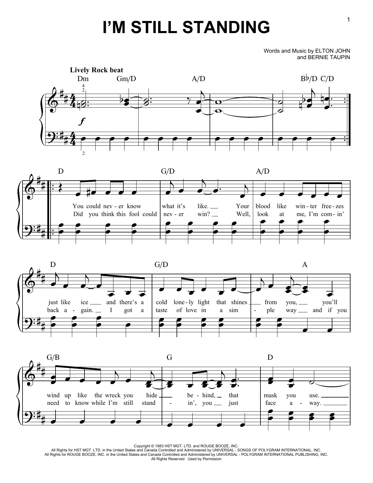 Taron Egerton I'm Still Standing (from Rocketman) Sheet Music Notes & Chords for Easy Piano - Download or Print PDF
