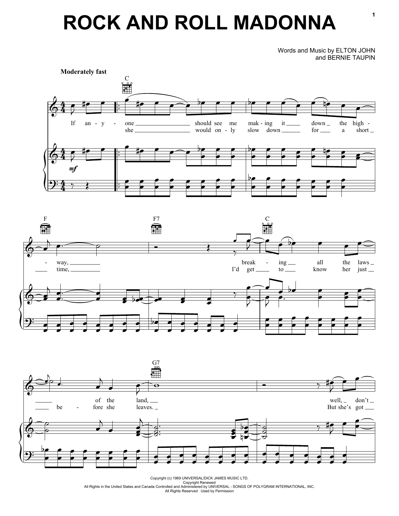 Taron Egerton Rock And Roll Madonna (from Rocketman) Sheet Music Notes & Chords for Piano, Vocal & Guitar (Right-Hand Melody) - Download or Print PDF