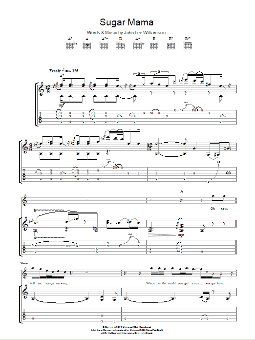 Taste Sugar Mama Sheet Music Notes & Chords for Guitar Tab - Download or Print PDF