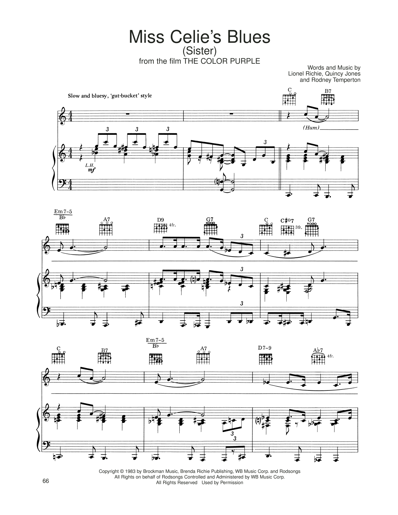 Táta Vega Miss Celie's Blues (Sister) (from The Color Purple) Sheet Music Notes & Chords for Piano, Vocal & Guitar Chords (Right-Hand Melody) - Download or Print PDF