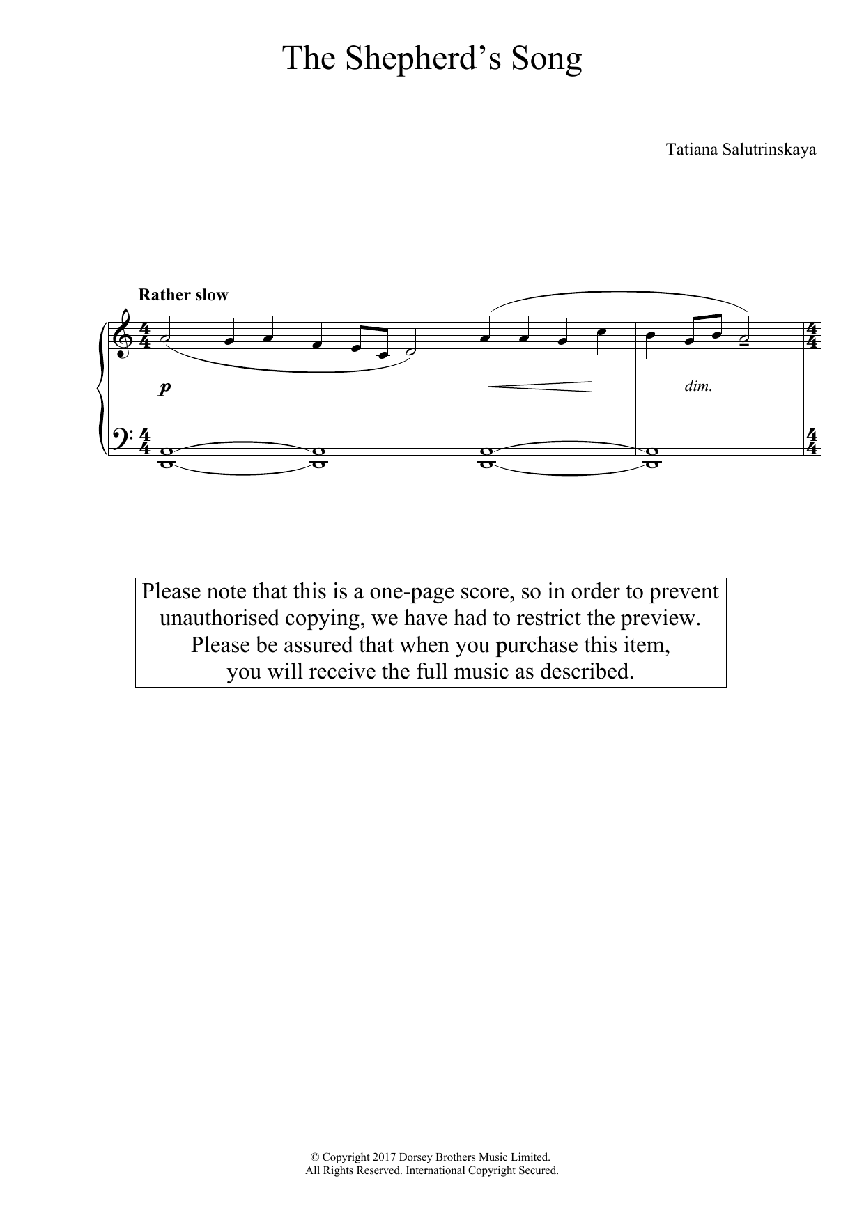 Tatiana Salutrinskaya The Shepherd's Song Sheet Music Notes & Chords for Easy Piano - Download or Print PDF