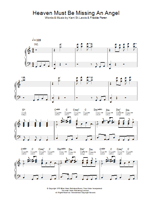 Tavares Heaven Must Be Missing An Angel Sheet Music Notes & Chords for Piano, Vocal & Guitar (Right-Hand Melody) - Download or Print PDF