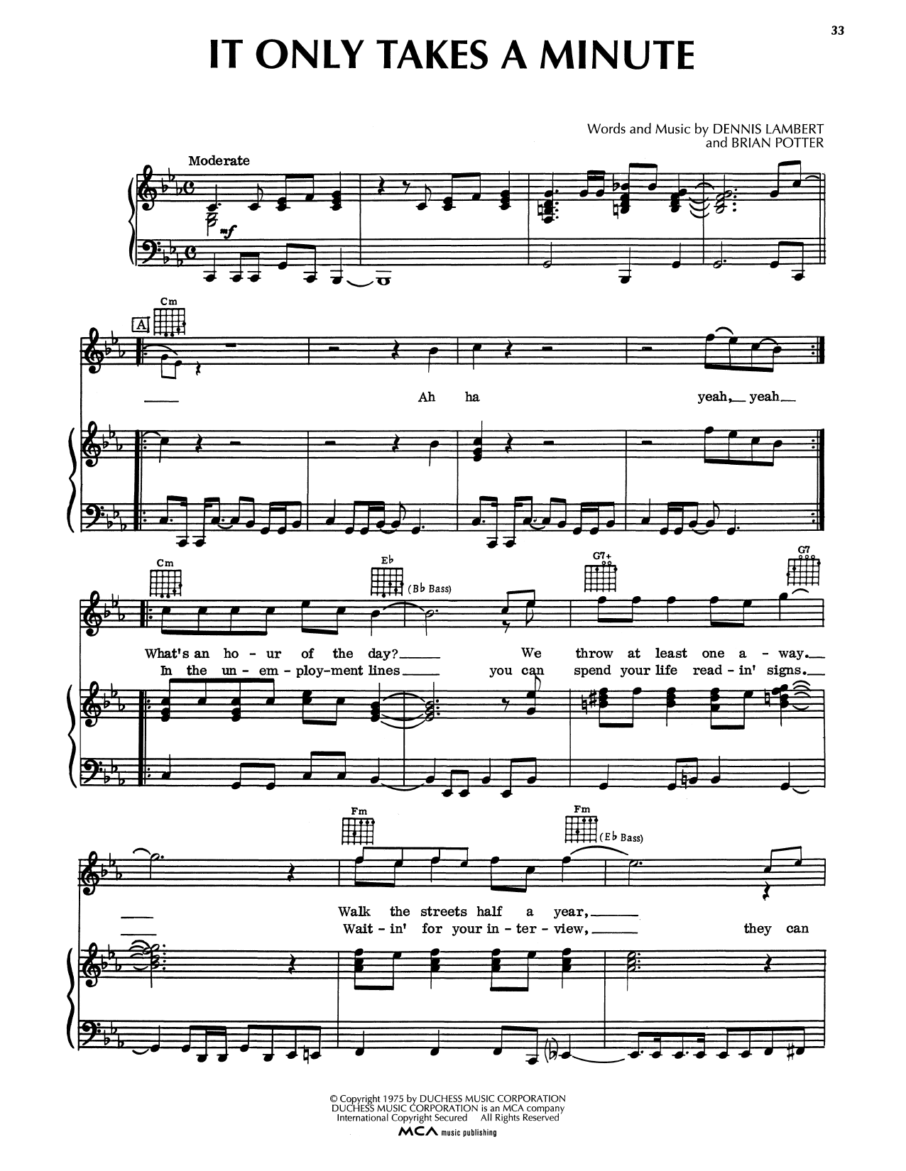 Tavares It Only Takes A Minute Sheet Music Notes & Chords for Piano, Vocal & Guitar (Right-Hand Melody) - Download or Print PDF