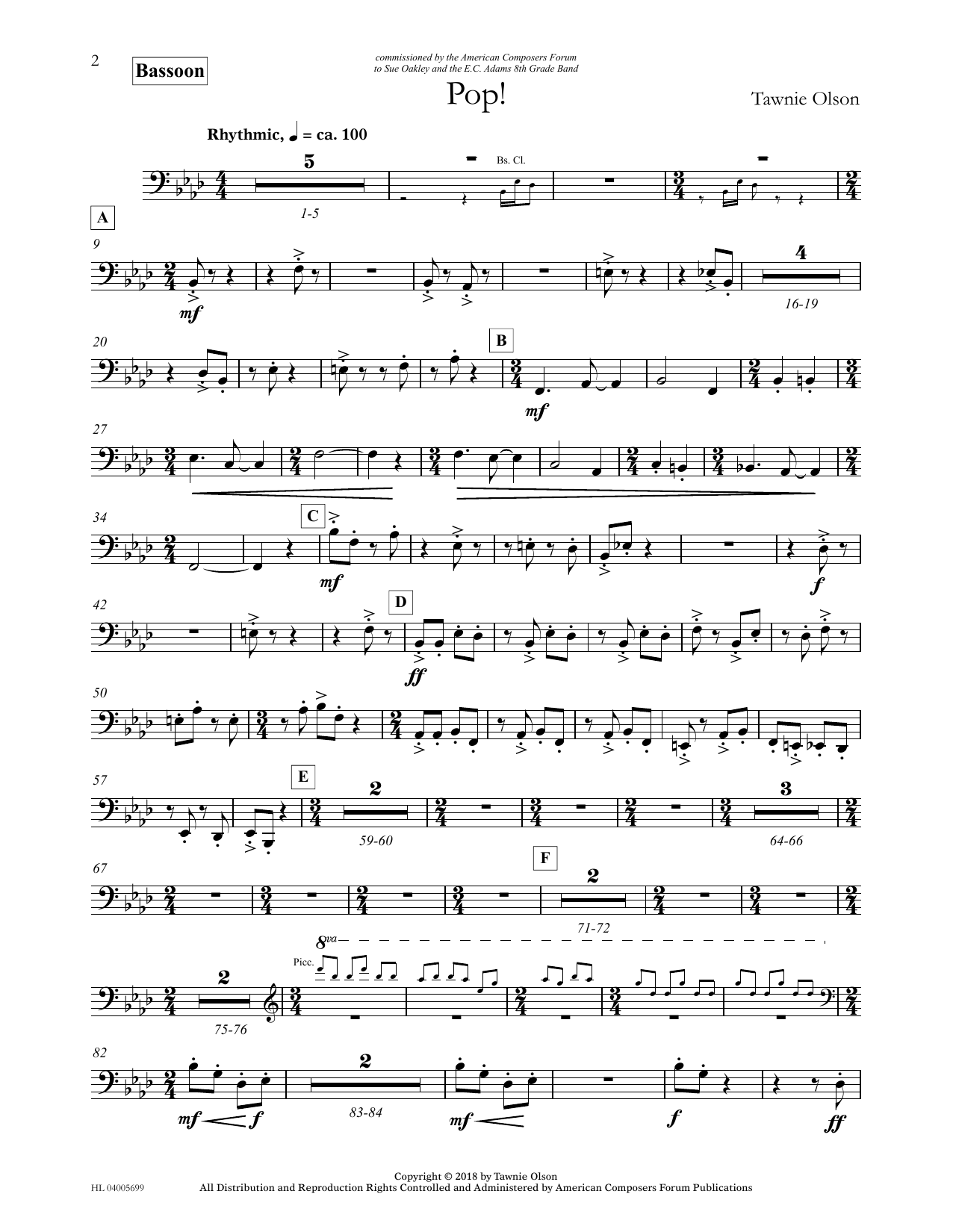 Tawnie Olson Pop! - Bassoon Sheet Music Notes & Chords for Concert Band - Download or Print PDF