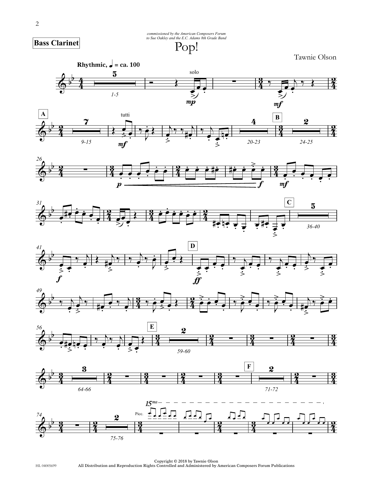 Tawnie Olson Pop! - Bb Bass Clarinet Sheet Music Notes & Chords for Concert Band - Download or Print PDF