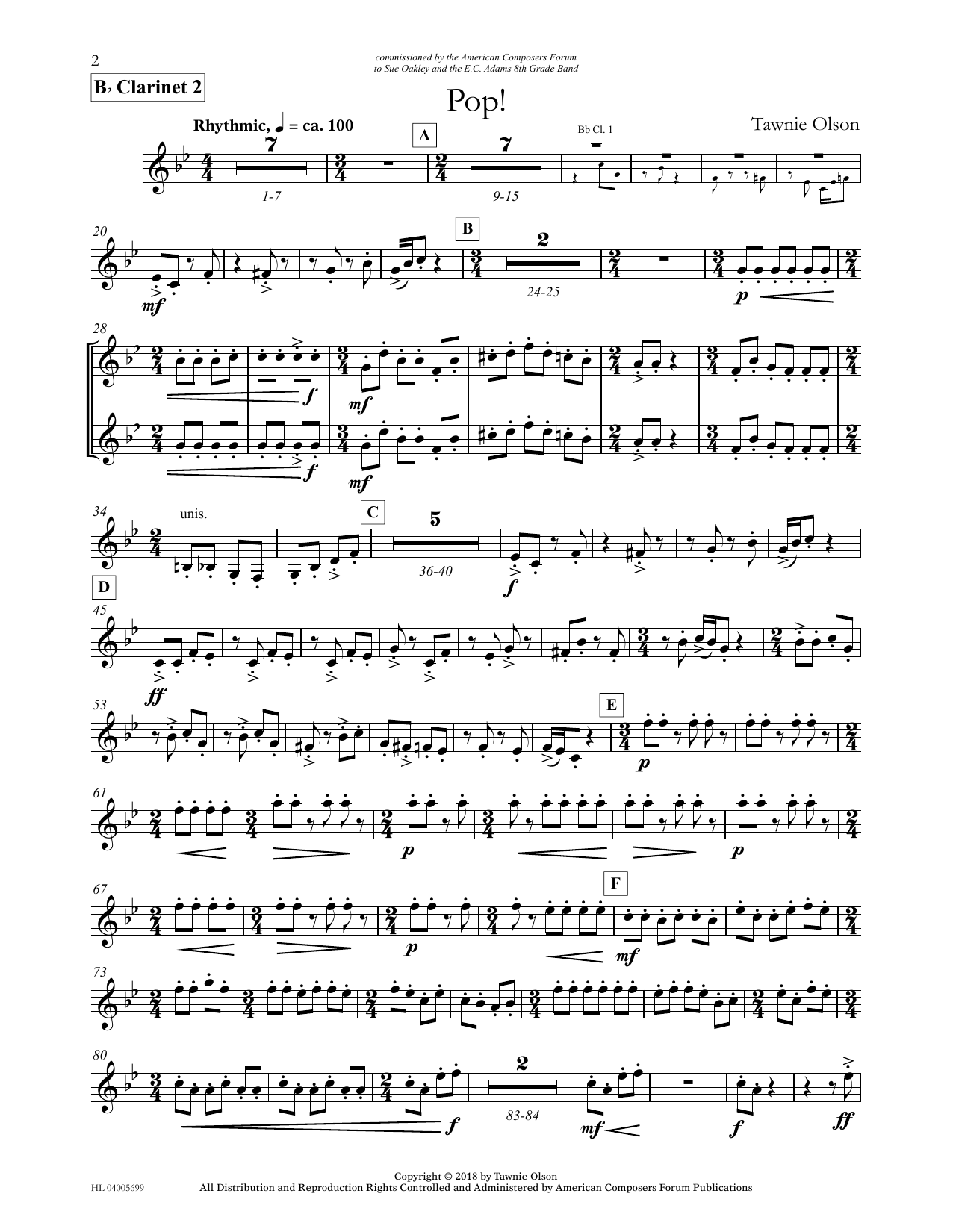 Tawnie Olson Pop! - Bb Clarinet 2 (Divisi) Sheet Music Notes & Chords for Concert Band - Download or Print PDF