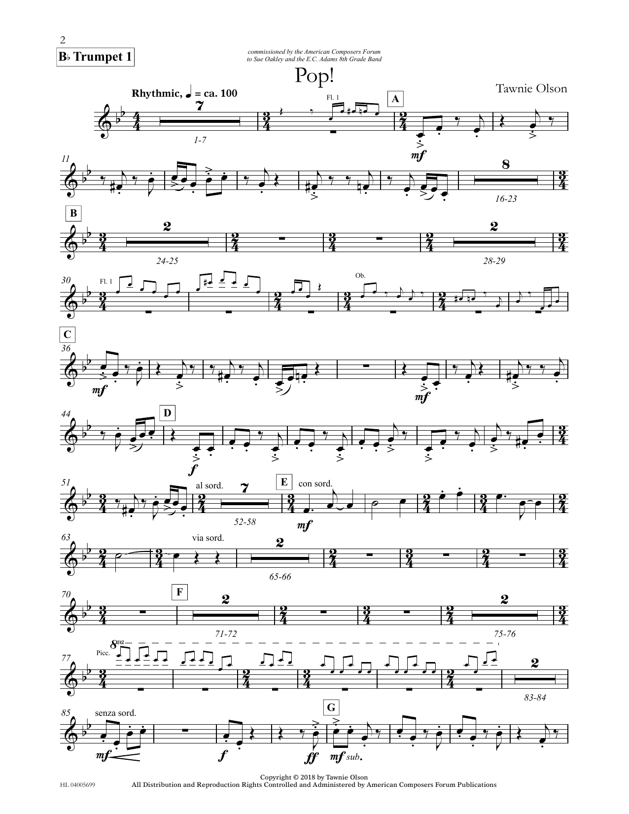 Tawnie Olson Pop! - Bb Trumpet 1 Sheet Music Notes & Chords for Concert Band - Download or Print PDF